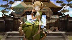 Stairs blue eyes short hair konpaku youmu touhou