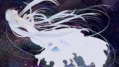 Stars abstract dress white hair long hair anime girls closed 