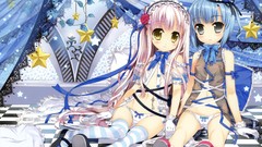 Stars Anime anime girls artwork original characters striped 