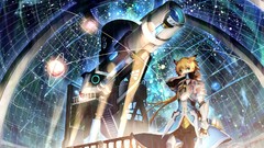 Stars Anime armor blondes long hair anime girls green eyes