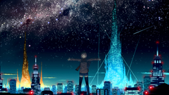 Stars anime girls cityscapes original characters