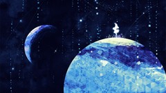 Stars Anime silhouettes planets anime girls animal ears 