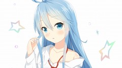 Stars Anime white background blue hair anime girls blue eyes 