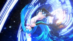 Stars blue headphones tie gloves 3d stockings blue hair smiling 