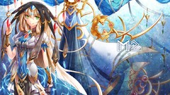 Stars blue magic woman Anime long hair short hair dressed
