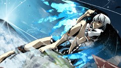 Stars blue wings sitting skirts barefoot short hair touhou 