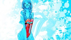 Stars blue woman abstract Anime glasses lips mouth tongue 