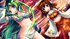 Stars bows anime girls kochiya sanae hakurei reimu green hair 