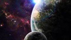 Stars bright moon horizon Earth planets outer space