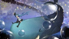 Stars bubbles fish Whales long hair hatsune miku vocaloid 