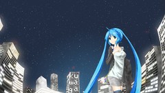 Stars cities anime girls hatsune miku vocaloid night sky