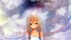 Stars clouds blush long hair anime girls blue eyes braids skies 