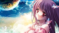 Stars clouds Butterflies moon Anime red eyes planets pink hair 
