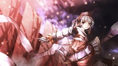 Stars clouds dress hats fireflies white hair red eyes red dress 