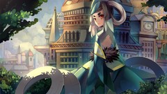 Stars clouds dress red eyes anime girls gray hair pixiv fantasia