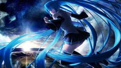 Stars clouds flying stockings skirts sunlight blue hair long 