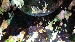 Stars clouds moon abstract anime girls floating artwork