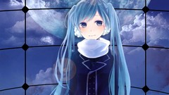 Stars clouds moon windows jackets scarfs blush blue hair long 