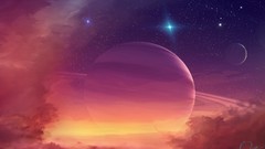 Stars clouds planets science fiction outer space digital art 