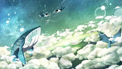 Stars clouds sky Whales anime girls seifuku Starry Night scenic 