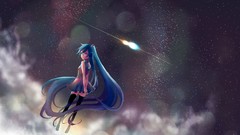 Stars clouds stockings long hair hatsune miku skies vocaloid 