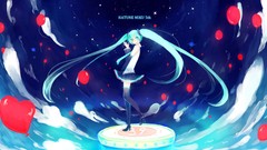 Stars clouds text tie Balloons skirts blush long hair anime 