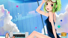 Stars clouds Umbrellas sitting blush smiling green eyes goggles 