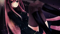 Stars dark text sitting jackets pink hair long hair boots blue 