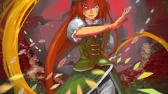 Stars dress fighters hats Ribbons pants blush long hair anime 