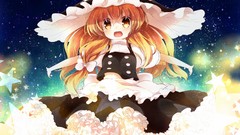 Stars dress hats Ribbons blondes long hair anime girls yellow 