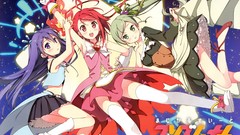 Stars dress red eyes blush long hair anime girls green eyes 