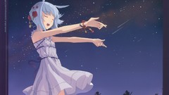 Stars dress white hair bracelets blue hair anime girls closed 