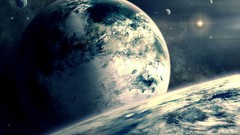 Stars Earth planets galaxies outer space artwork