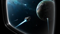 Stars Earth spaceships science fiction window panes