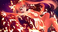 Stars fire Anime artist red eyes long hair anime girls 