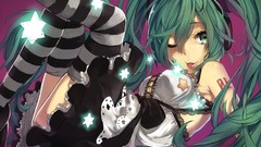 Stars headphones dress tongue tattoos long hair anime girls 