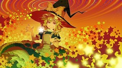 Stars magic orange dress hats bows blondes smiling anime girls 