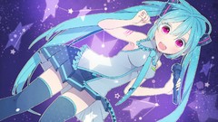 Stars microphones pink eyes hatsune miku vocaloid twintails 