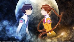 Stars moon Anime long hair anime girls brunettes short hair 