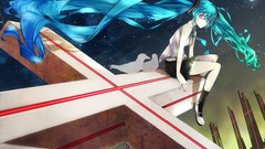 Stars moon Birds cross socks red eyes long hair hatsune miku 