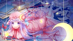Stars moon Books writing anime girls touhou patchouli knowledge 