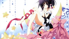 Stars moon dress Ribbons barefoot anime girls short hair 