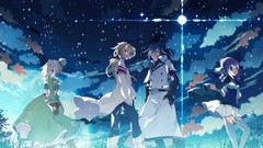 Stars moon dress white hair gloves coat outdoors blondes blue 