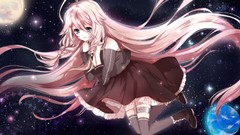 Stars moon Earth planets skirts pink hair long hair anime girls 