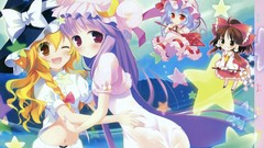 Stars moon hats Chibi red eyes blondes blush long hair anime 