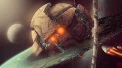 Stars moon planets spaceships science fiction fan art halo 