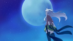 Stars moon white hair gloves skirts long hair thigh highs