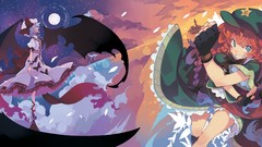 Stars moon wings dress gloves blue hair long hair green eyes 