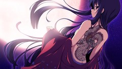 Stars moon woman kimono tattoos long hair anime girls purple 