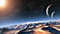 Stars Mountains bright planets science fiction outer space